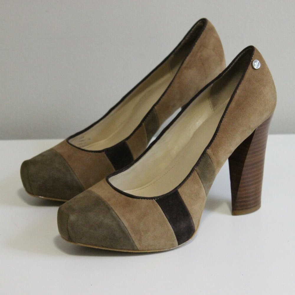 Calvin Klein Women's Shoes Size 7 M Gabbey Brown Suede Stack Look High Heel-NEW